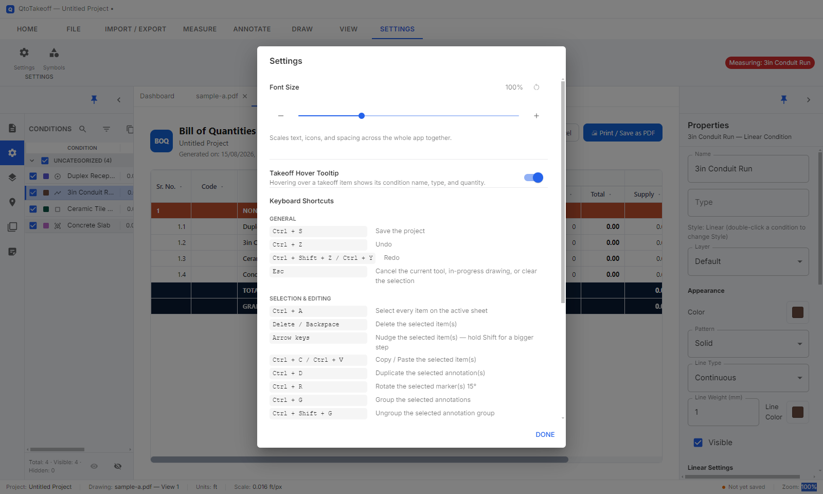 Settings dialog